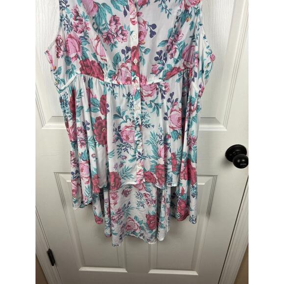 Torrid White Collared Rose Print Tunic Sleeveless Blouse Top 1X Cottagecore - Picture 5 of 8